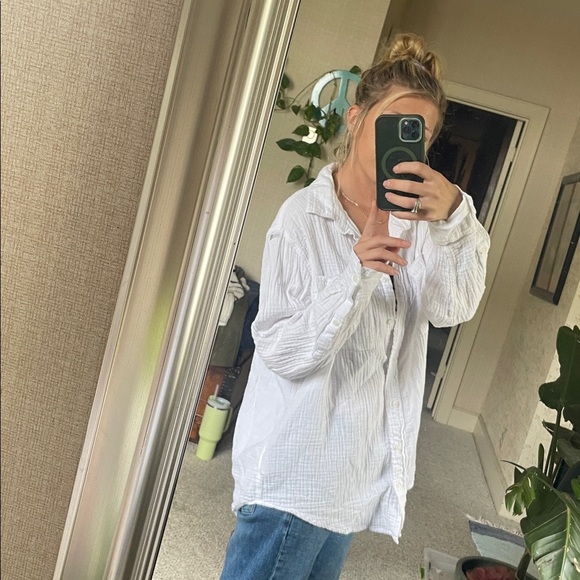 GAP Gauzy Crinkle Cotton White Button Down Shirt - Picture 9 of 16